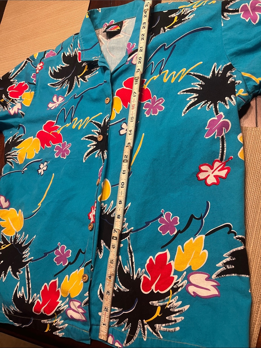 Vintage 1980’s Hobie Blue Tropical Floral Button-Down Shirt - Picture 5 of 7